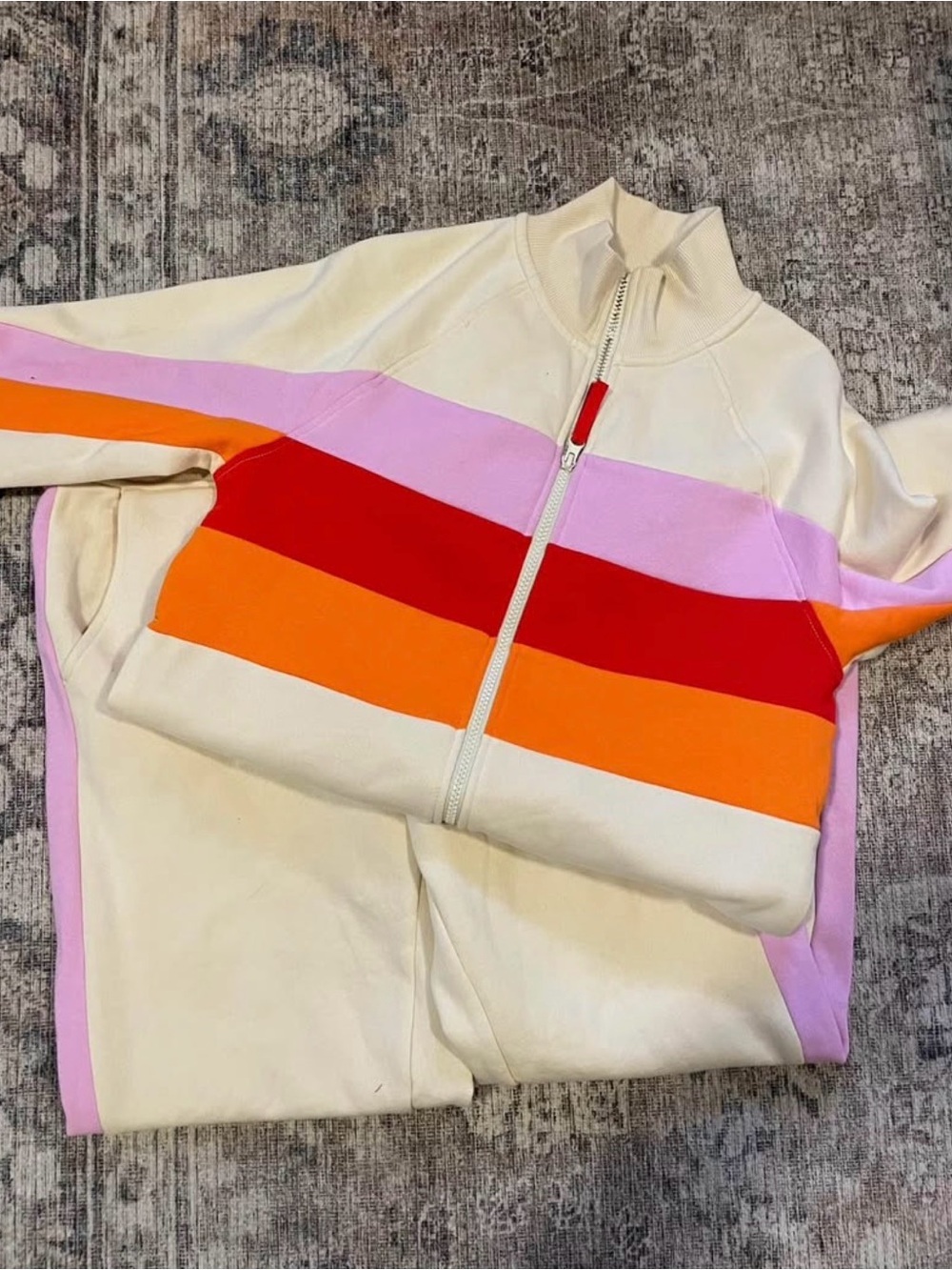 Target Lego Cream zip up Jacket with Pink, Red & Orange Stripes